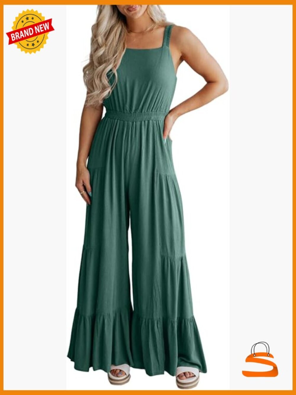 Sleeveless Ruffle Wide Leg Jumpsuit Flowy Romper Summer Casual Loose Fit - Picture 1 of 7